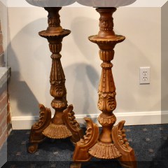 D52. Pair of tall wood carved plant stands - $85 ea. 